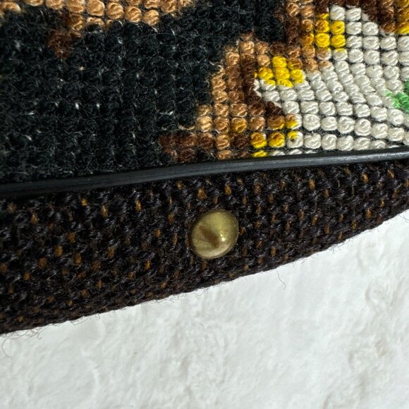 Vintage Garay Made In USA Carpet Satchel Handbag Dual Handles & Brass Accents - Picture 3 of 12